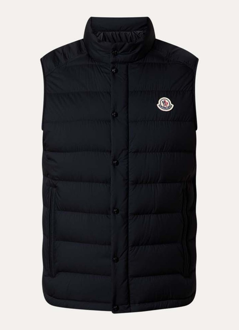 Moncler Heren Barthe gewatteerde bodywarmer met donsvulling en logo in de kleur Zwart, maat: 1/S