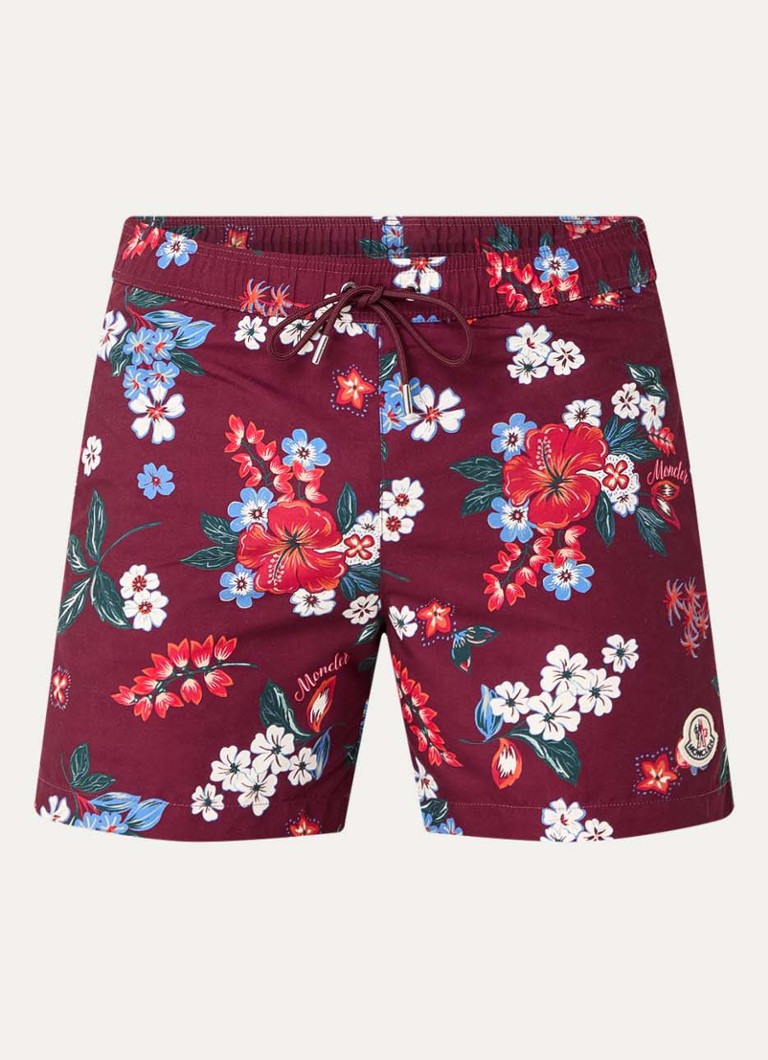 Moncler Heren Zwemshorts met bloemenprint en steekzakken in de kleur Rood, maat: L