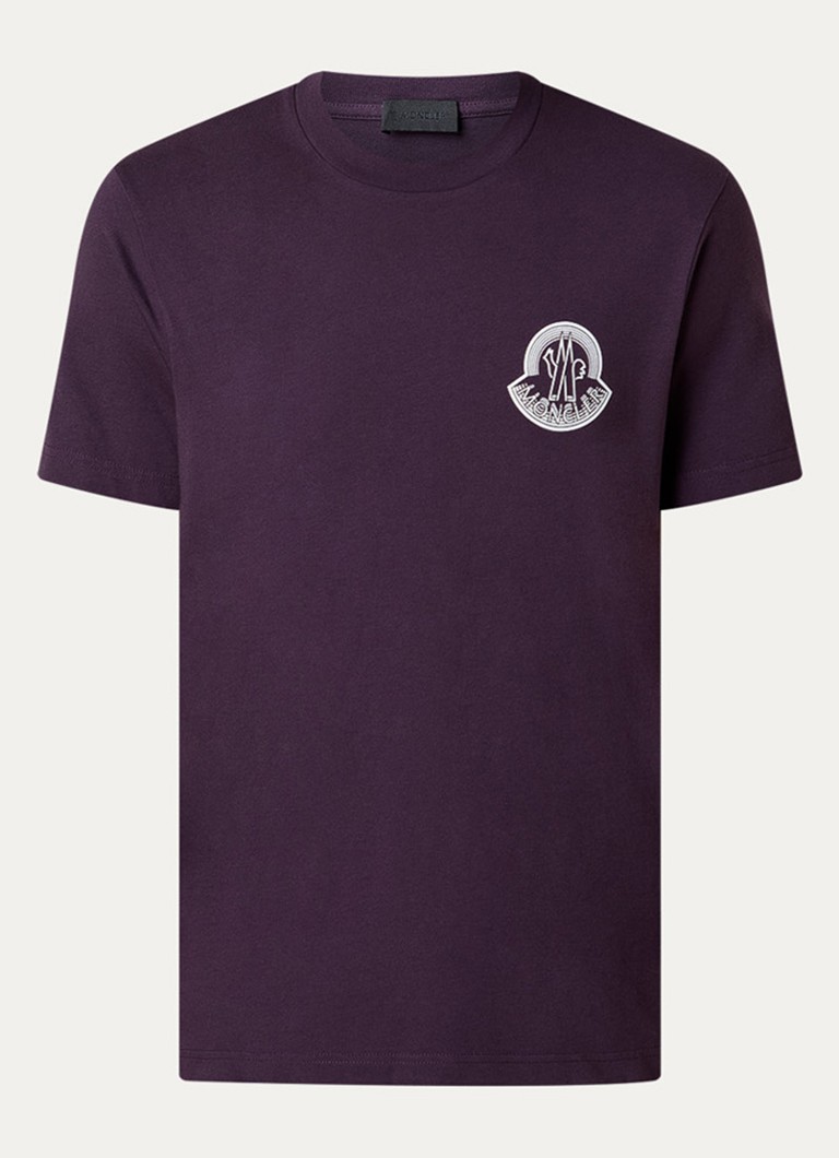 Moncler Heren T-shirt met logoprint in de kleur Aubergine, maat: XL