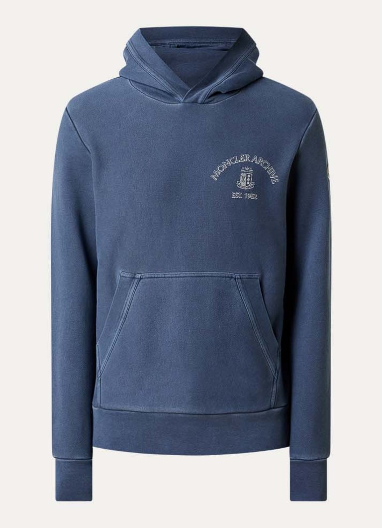 Moncler Heren Hoodie met logoprint en kangeroezak in de kleur Staalblauw, maat: M