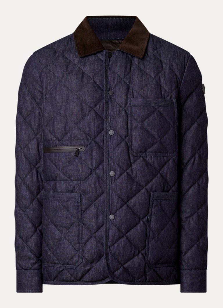 Moncler Heren Kryen gewatteerde jack van denim met donsvulling en quilt patroon in de kleur Indigo, maat: 3/L