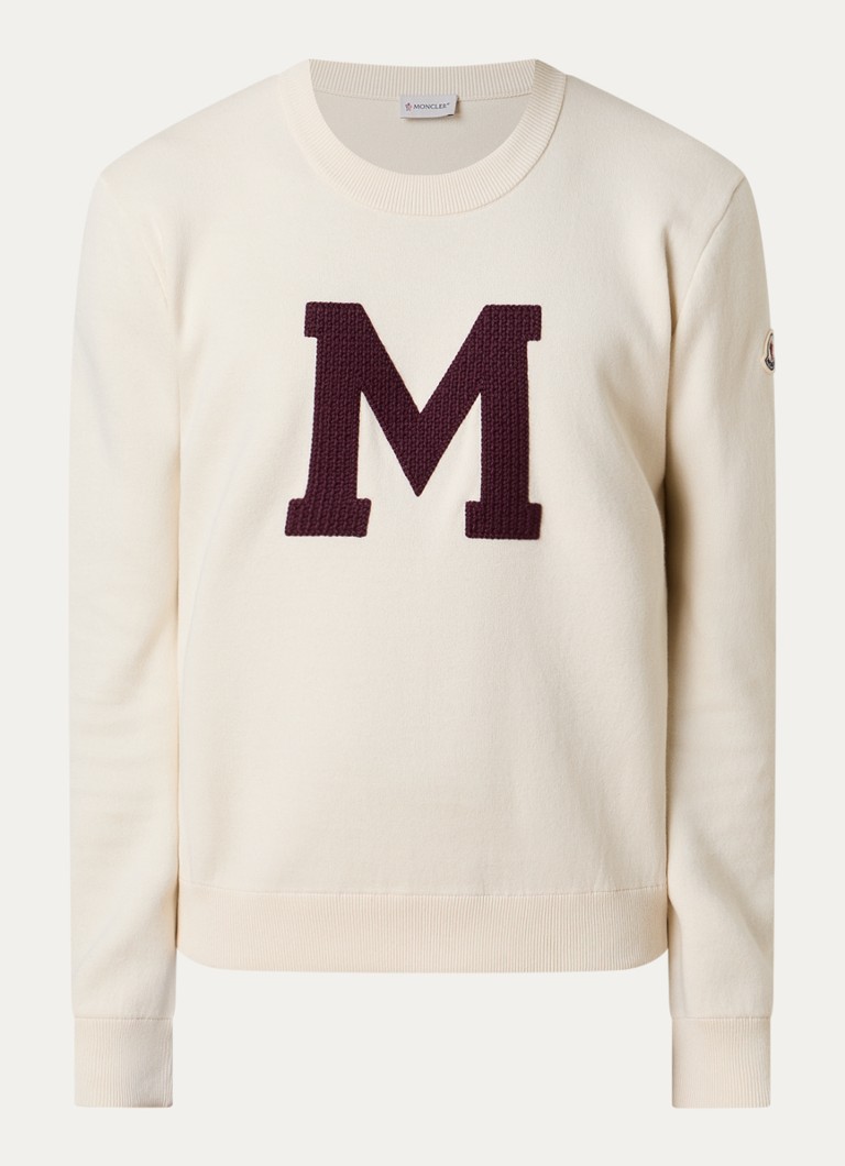 Moncler Heren Intarsia sweater met borduring in de kleur Creme, maat: L