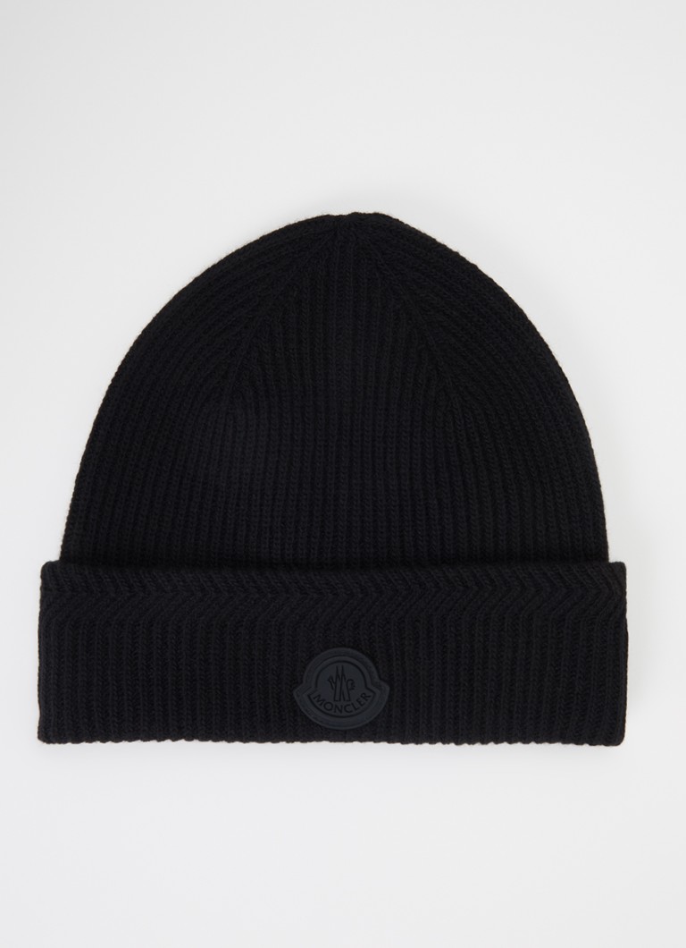 Moncler Heren Muts in kasjmierblend met logo in de kleur Zwart, maat: OS