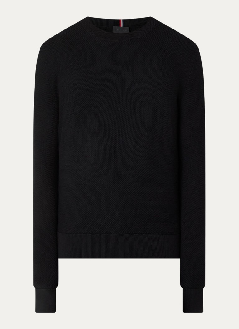 Moncler Heren Fijngebreide trui met logo en structuur in de kleur Zwart, maat: M