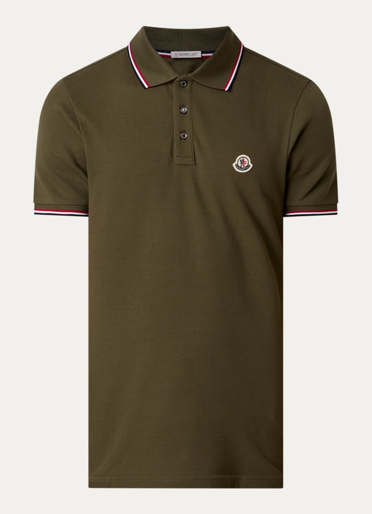 Moncler Heren Regular fit polo met logo in de kleur Bronsgroen, maat: S