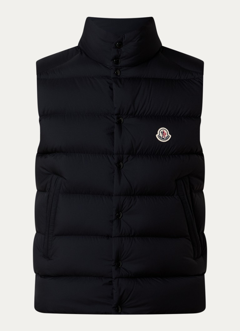 Moncler Heren Tibb gewatteerde bodywarmer met donsvulling en logo in de kleur Zwart, maat: 4/XL
