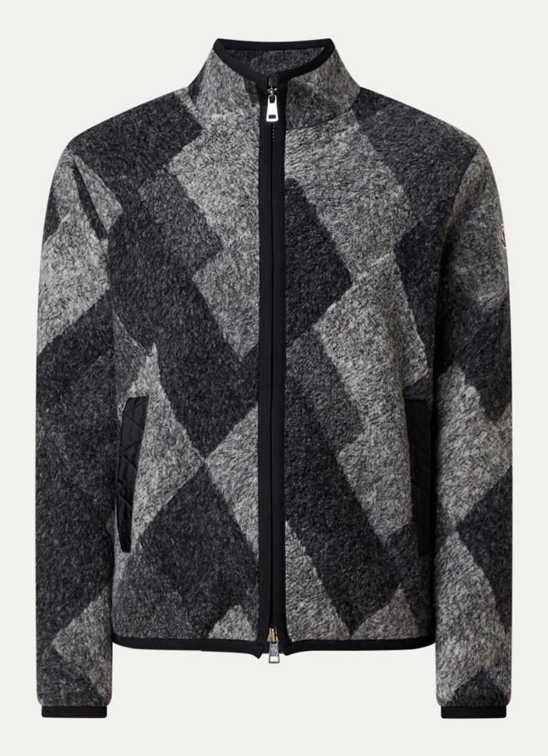 Moncler Heren Argyle jack in wolblend met ritszakken in de kleur Antraciet, maat: L