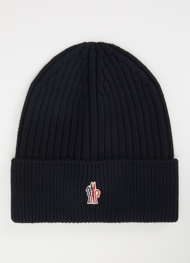 Moncler Heren Grenoble ribgebreide muts van wol in de kleur Zwart, maat: OS
