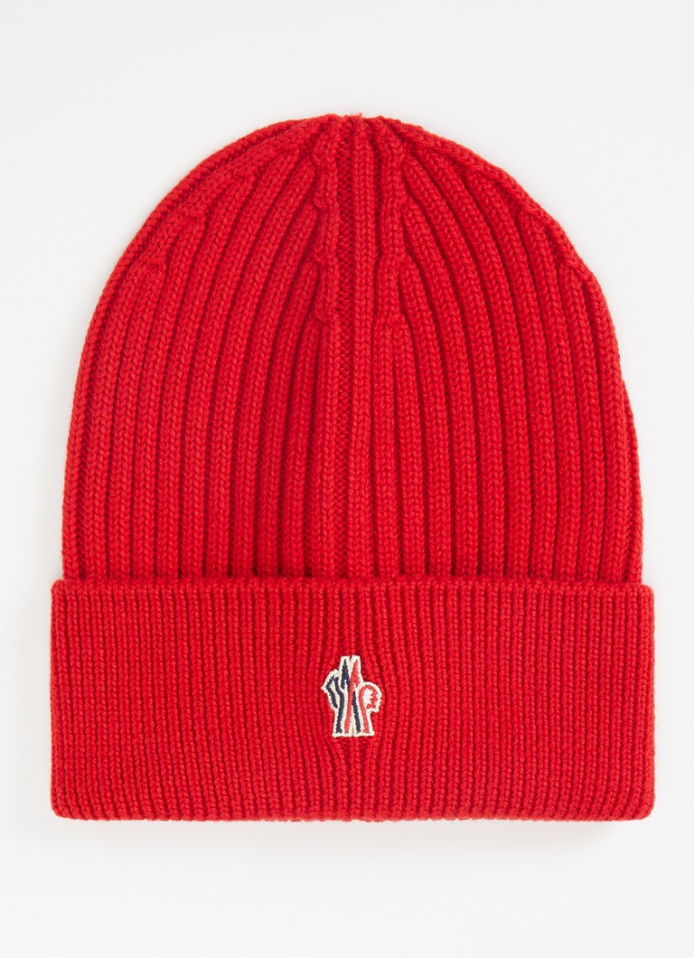 Moncler Heren Grenoble ribgebreide muts van wol in de kleur Rood, maat: OS