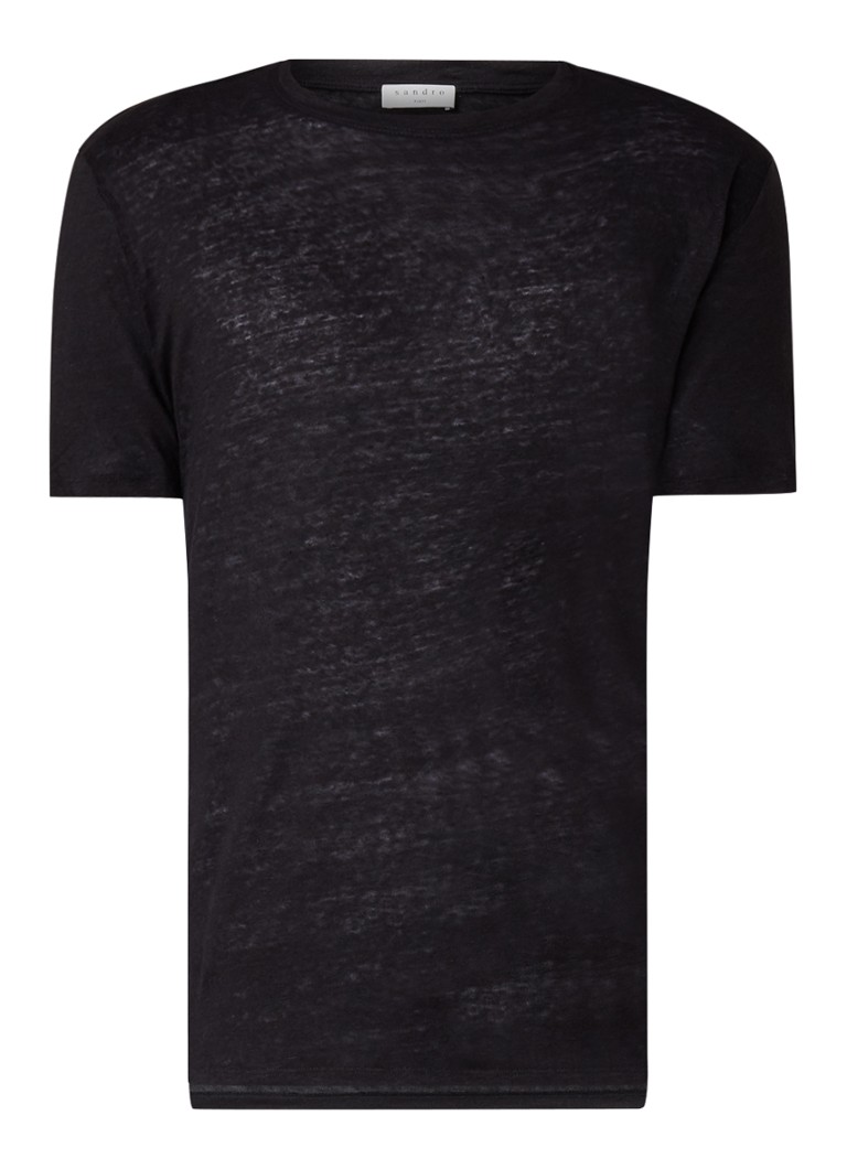 Sandro Heren T-shirt van linnen met ronde hals in de kleur Zwart