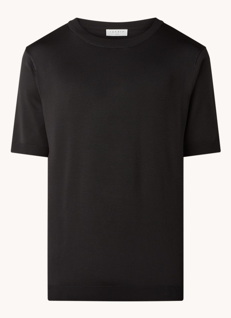 Sandro Heren Fijngebreid T-shirt met ronde hals in de kleur Zwart