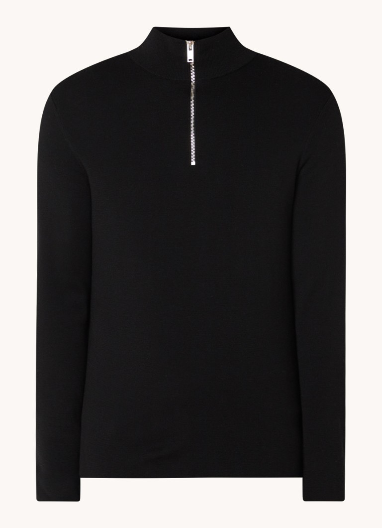 Sandro Heren Fijngebreide pullover van merino wol in de kleur Diepzwart