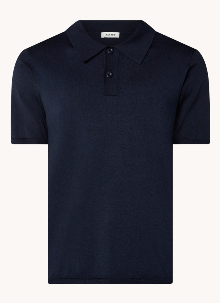 Sandro Heren Regular fit fijngebreide polo met stretch in de kleur Donkerblauw