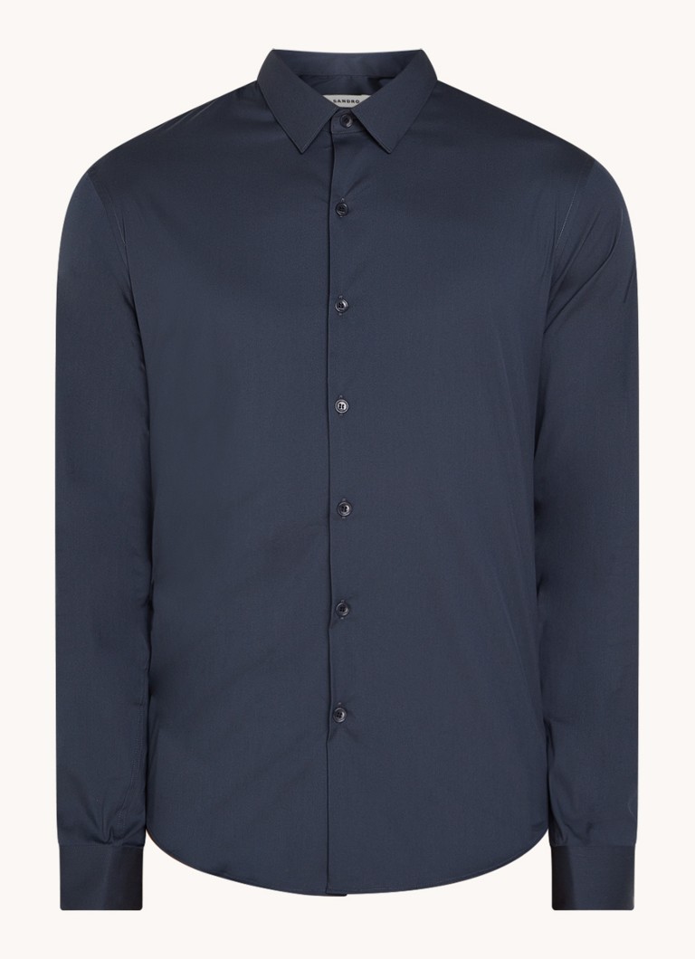 Sandro Heren Slim fit overhemd met stretch in de kleur Donkerblauw