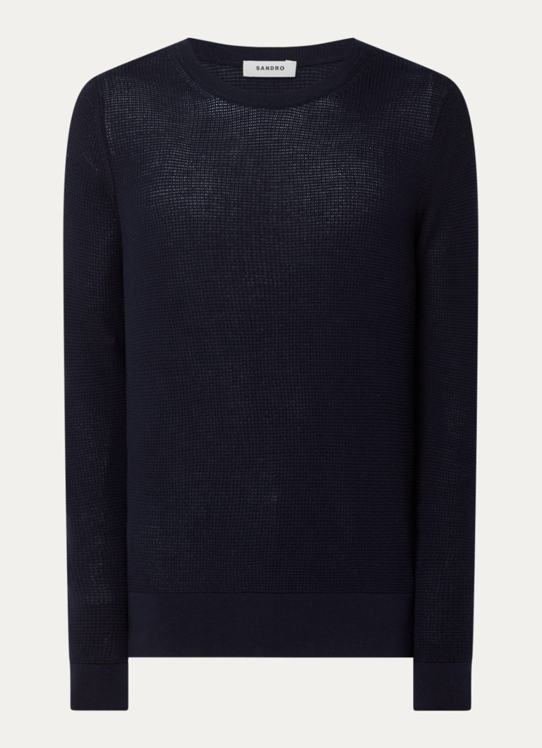 Sandro Heren Grofgebreide pullover met structuur in de kleur Donkerblauw
