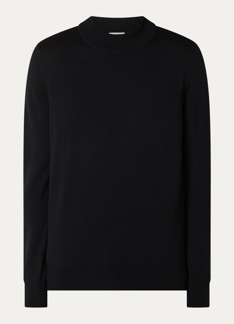 Sandro Heren Fijngebreide pullover van wol met opstaande kraag in de kleur Zwart
