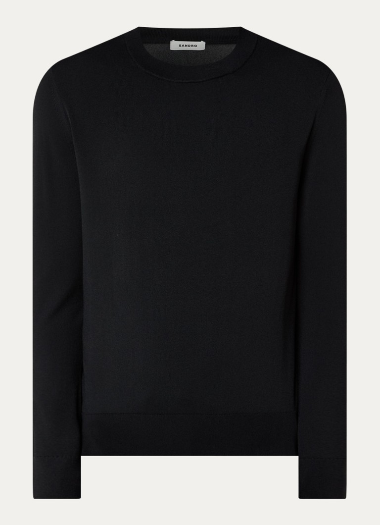 Sandro Heren Fijngebreide pullover met ronde hals in de kleur Zwart