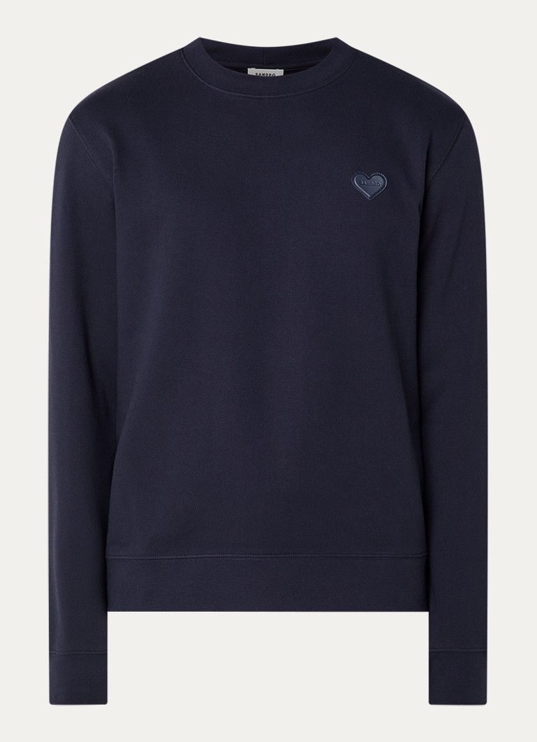 Sandro Heren Sweater met logo in de kleur Donkerblauw