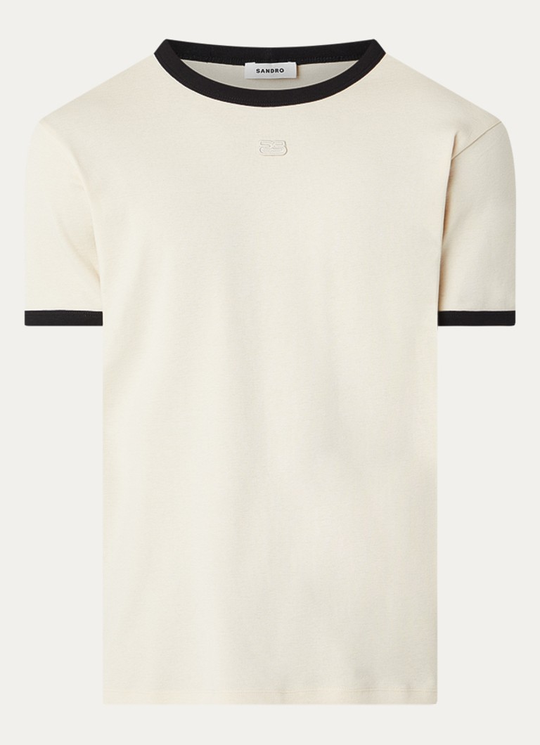 Sandro Heren T-shirt met logoborduring in de kleur Beige