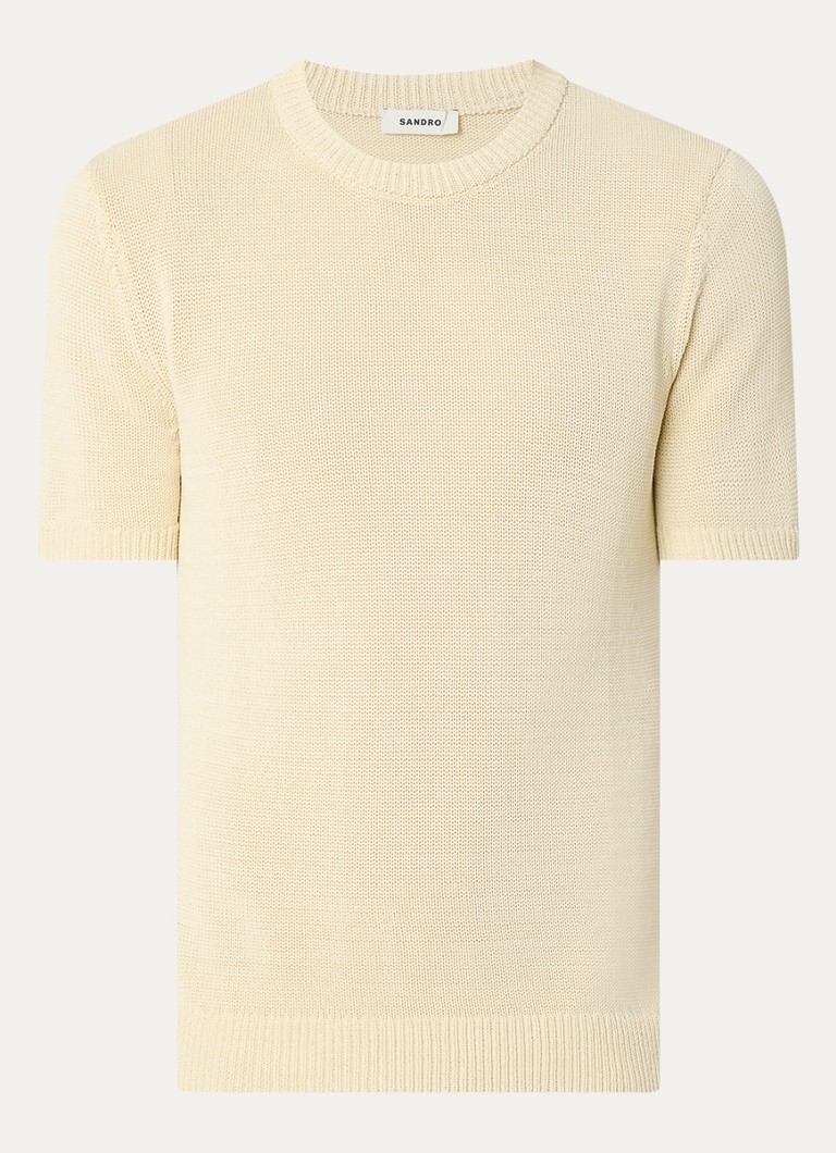 Sandro Heren Fijngebreid T-shirt met ronde hals in de kleur Lichtgeel