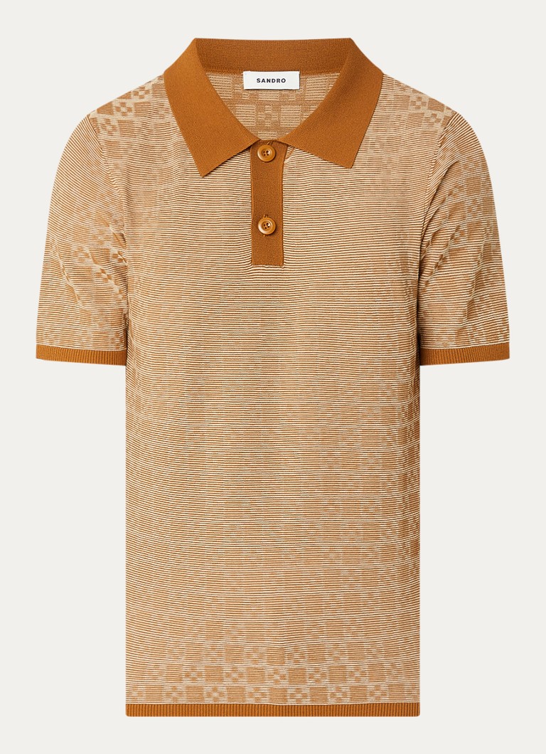 Sandro Heren Regular fit polo met ribstructuur en logoborduring in de kleur Camel
