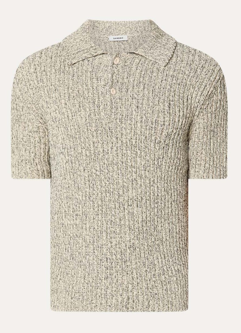 Sandro Heren Grofgebreide polo met gemêleerd dessin in de kleur Gebroken wit