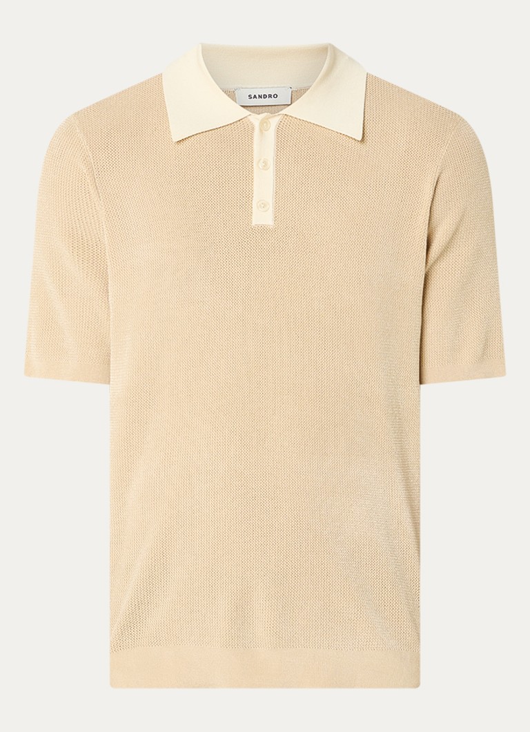 Sandro Heren Ribgebreide slim fit polo in de kleur Beige