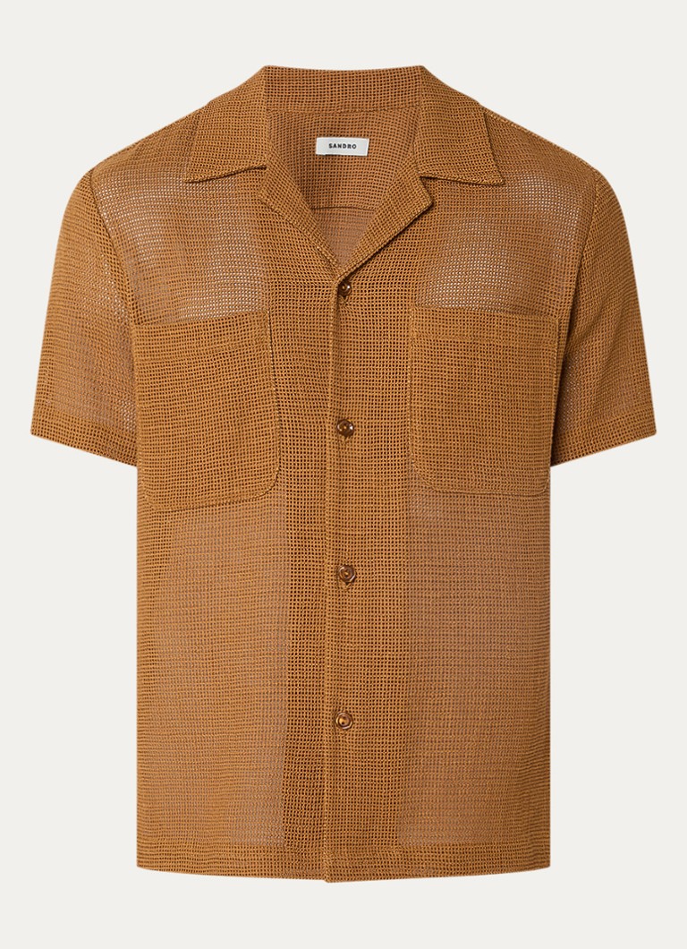 Sandro Heren Geweven T-shirt met structuur in de kleur Camel