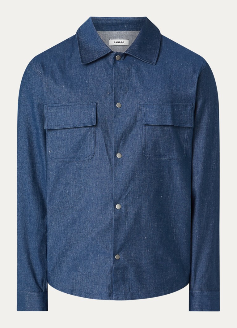 Sandro Heren Regular fit overhemd in linnenblend met borstzakken in de kleur Indigo