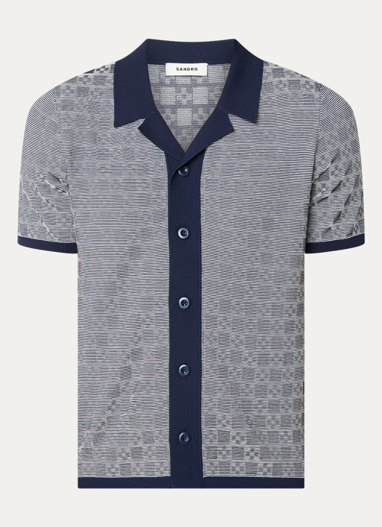 Sandro Heren Regular fit fijngebreid overhemd met structuur in de kleur Donkerblauw