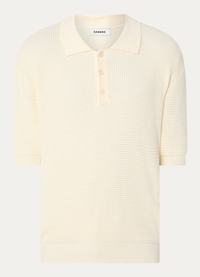Sandro Heren Fijngebreide polo met stretch in de kleur Creme