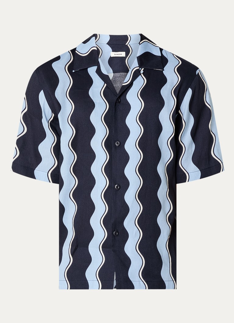 Sandro Heren Overhemd in linnenblend met streepprint in de kleur Donkerblauw