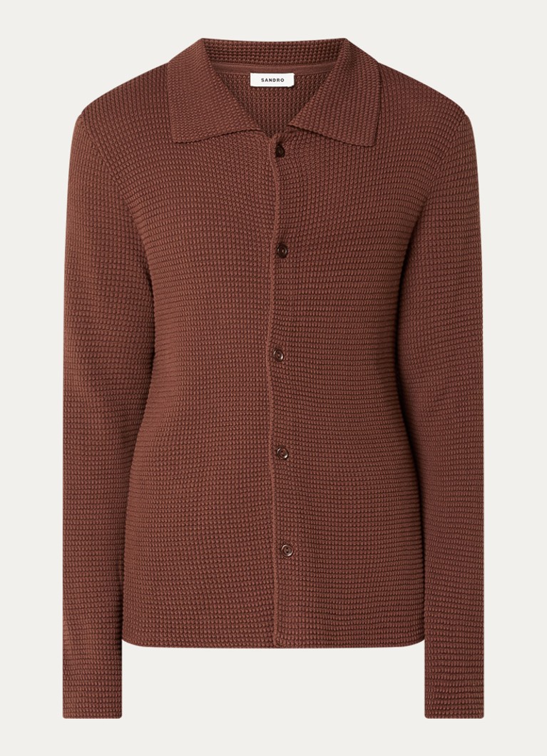 Sandro Heren Grofgebreid overshirt met structuur in de kleur Donkerbruin