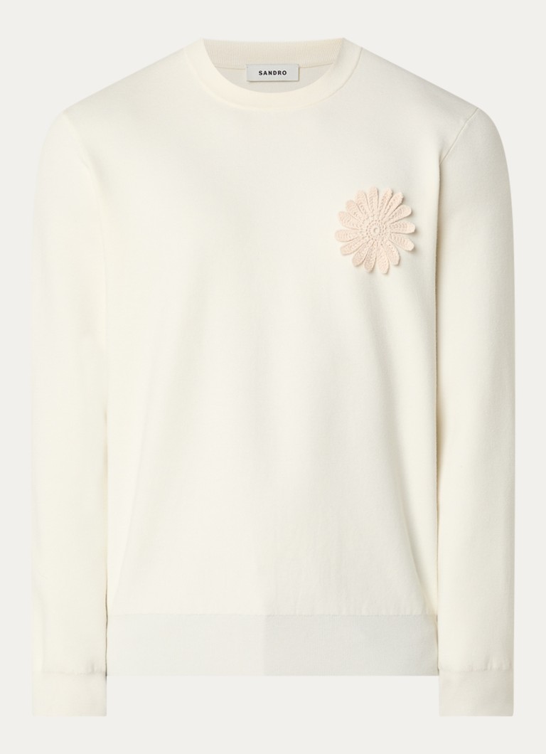 Sandro Heren Sweater met applicatie in de kleur Ivoor