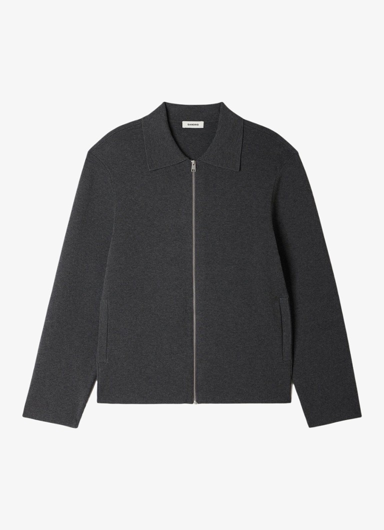 Sandro Heren Fijngebreid vest met kraag en steekzakken in de kleur Grey / Grijs