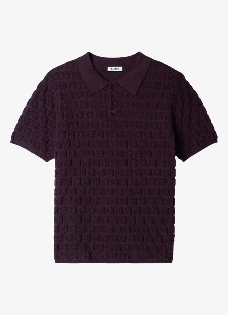 Sandro Heren Regular fit polo met ingebreid patroon in de kleur Chocolate / Bruin