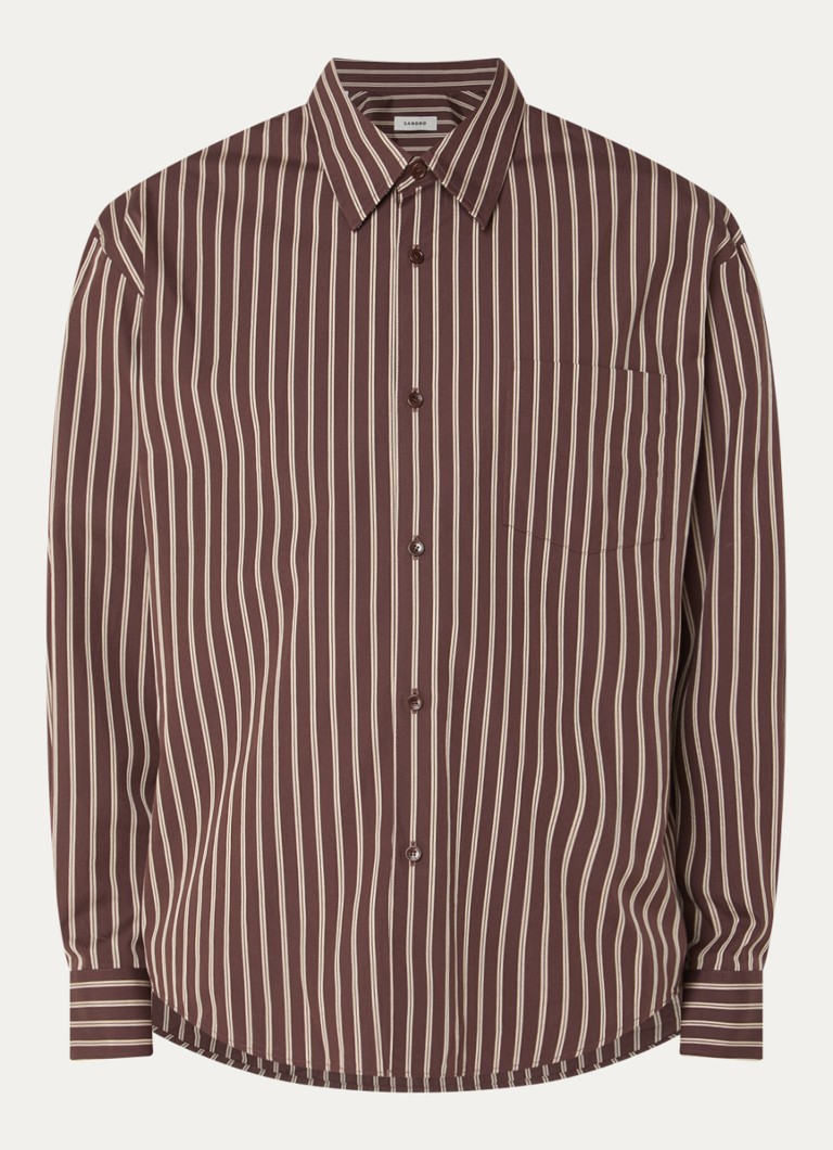 Sandro Heren Regular fit overhemd met streepprint en borstzak in de kleur Bruin