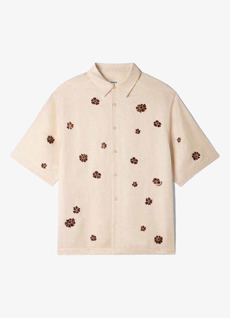 Sandro Heren Regular fit overhemd met bloemenprint in de kleur Ivoor