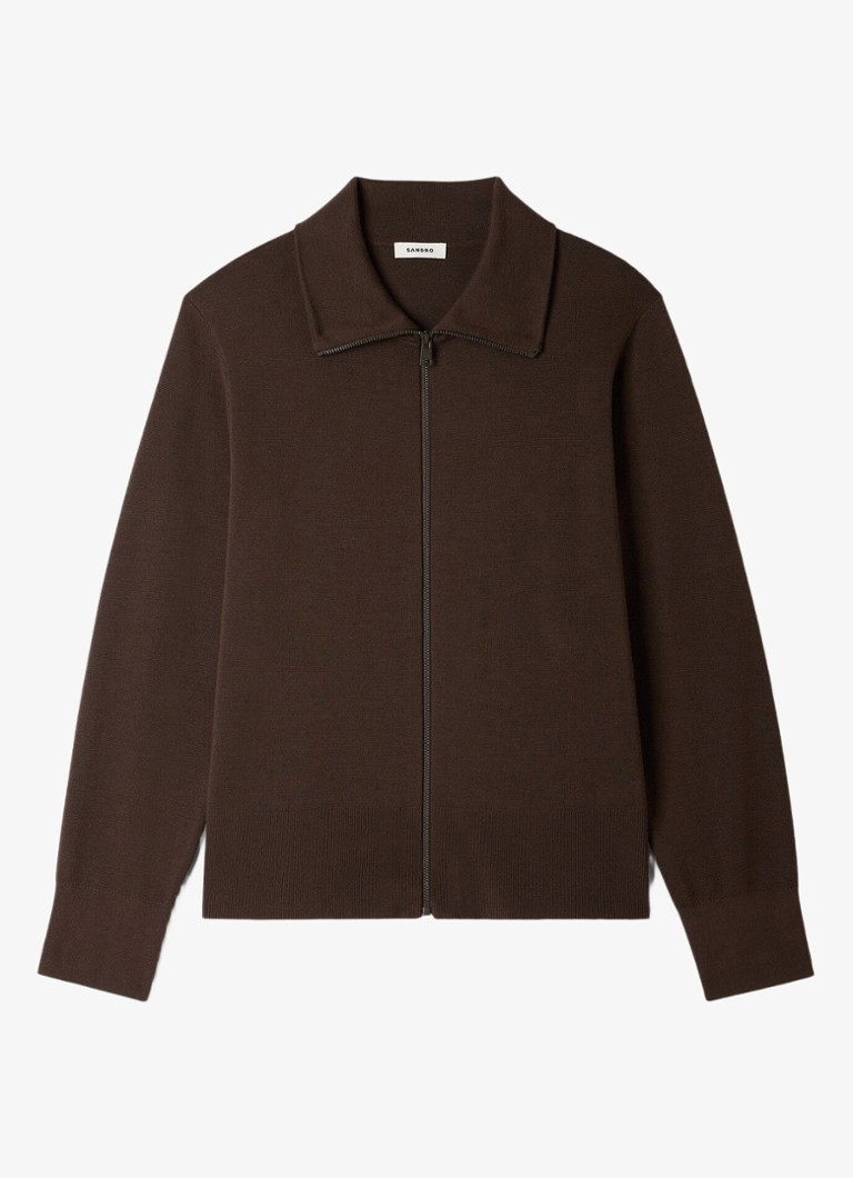 Sandro Heren Fijngebreid vest van wol met opstaande kraag in de kleur Taupe / Grijs