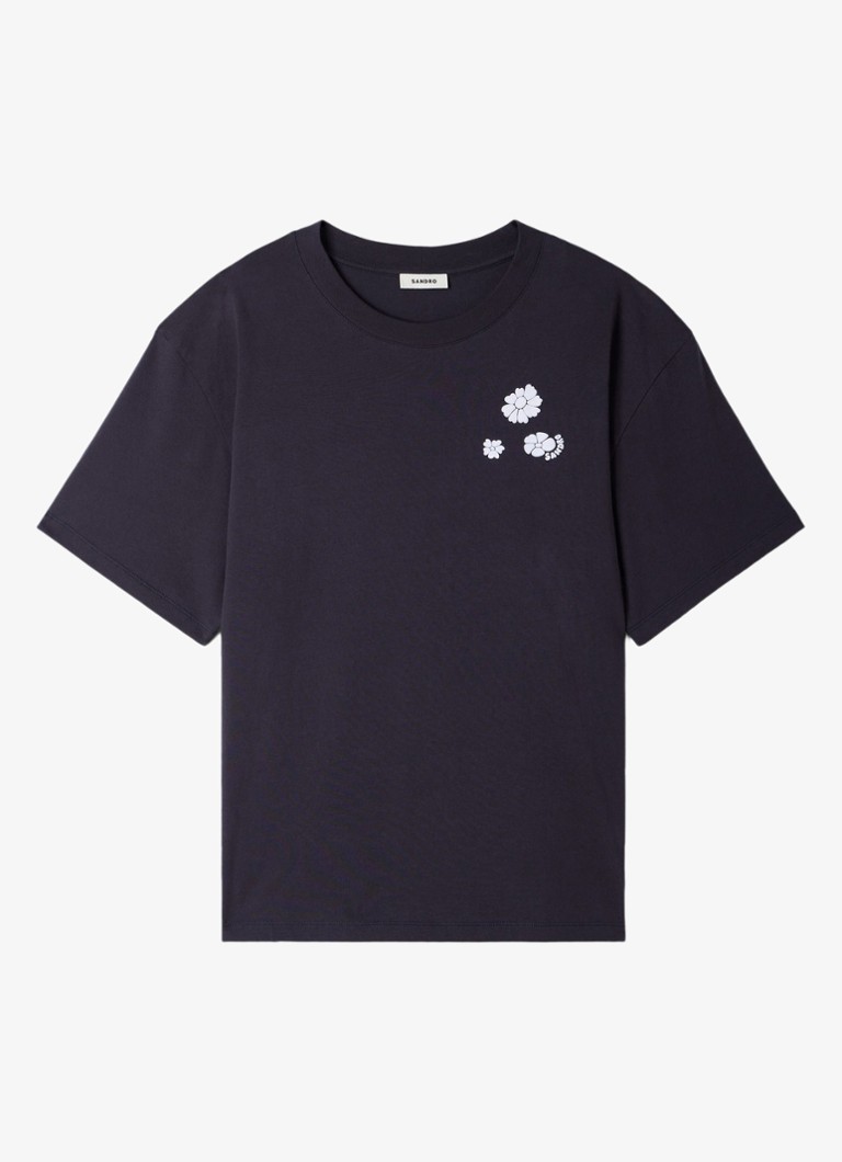 Sandro Heren T-shirt van katoen met bloemenprint in de kleur Navy Blue / Blauw