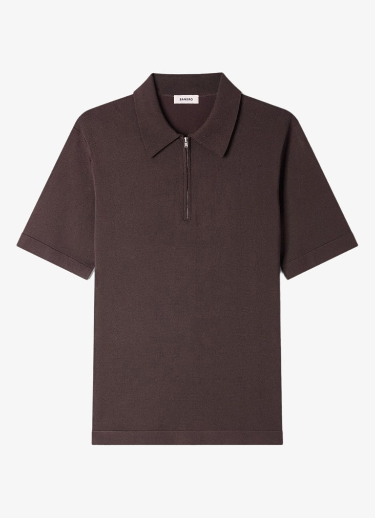 Sandro Heren Regular fit polo met halve rits in de kleur Chocolate / Bruin