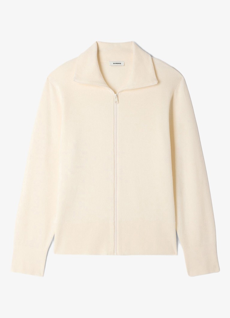 Sandro Heren Fijngebreid vest van wol met opstaande kraag in de kleur Butter Cream / Geel
