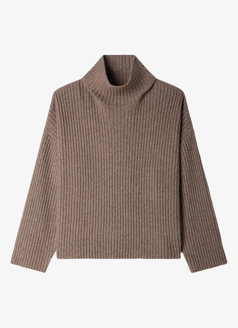 Sandro Heren Ribgebreide trui in wolblend in de kleur Beige