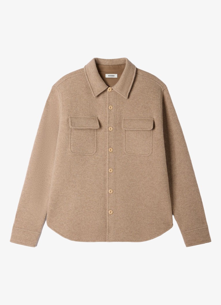 Sandro Heren Regular fit overshirt van wol in de kleur Beige