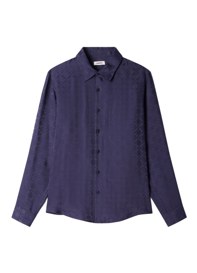 Sandro Heren Loose fit blouse met ruitdessin in de kleur Donkerblauw