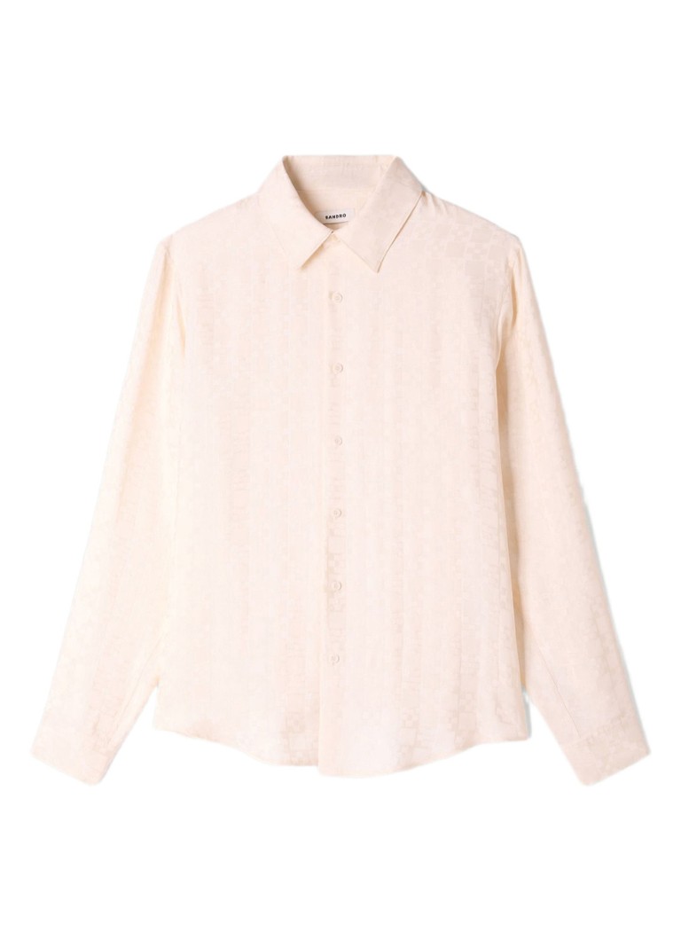Sandro Heren Loose fit blouse met ruitdessin in de kleur Wit