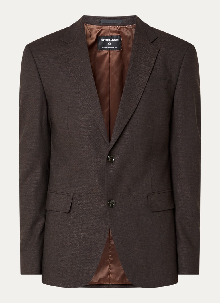 Strellson Heren Aidan regular fit colbert in wolblend met klepzakken in de kleur Donkerbruin, maat: 54