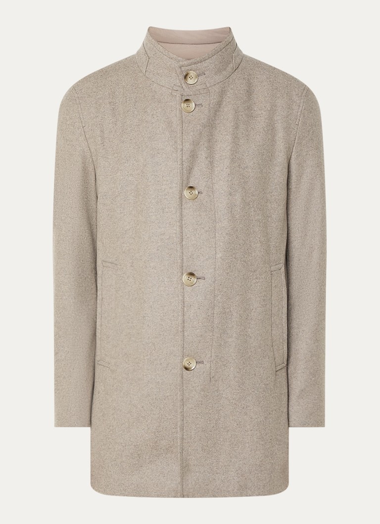 Strellson Heren Finlay mantel in wolblend met uitneembare binnenjas in de kleur Beige, maat: 56