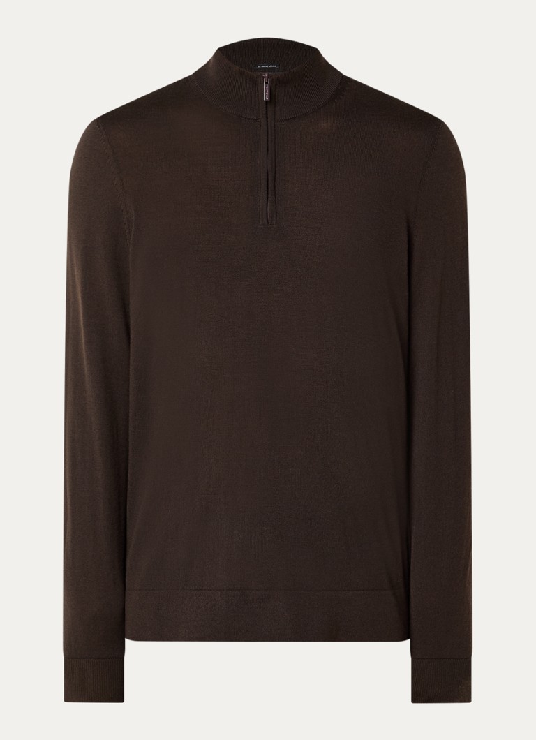 Strellson Heren Marek fijngebreide pullover van scheerwol in de kleur Donkerbruin, maat: XL
