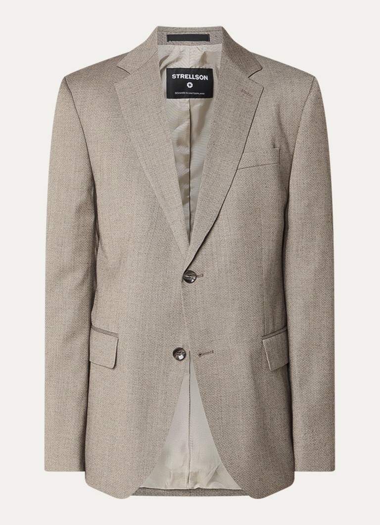 Strellson Heren Aiden regular fit colbert in wolblend met klepzakken in de kleur Donkerbeige, maat: 48